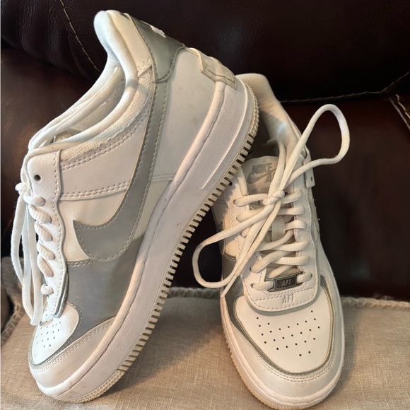 Nike Shoes - Nike Air Force 1 White and Silver Sneakers